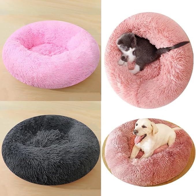 Dog Bed & Cat Bed for Small Medium Dogs, 27 Inch Calming Dogs Bed Anti-Anxiety Machine Washable Fluffy Luxury Anti-Slip Waterproof Pet Puppy Round Bed (Yellow White)