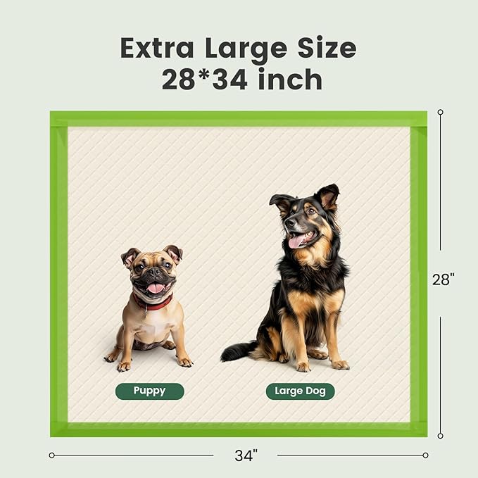 Gardner Pet Dog Pee Pads Extra Large 28"x34", XL Thicker ECO Green Disposable XLarge Puppy Training Pads Super Absorbent Full Edge-Wrapping Pad for Dogs, Puppies, Doggie, Cats, Rabbits-(30 Count)