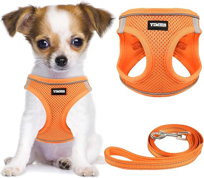 YIMEIS Dog Harness and Leash Set, No Pull Soft Mesh Pet Harness, Reflective Adjustable Puppy Vest for Small Medium Large Dogs, Cats (Orange01, Medium (Pack of 1)