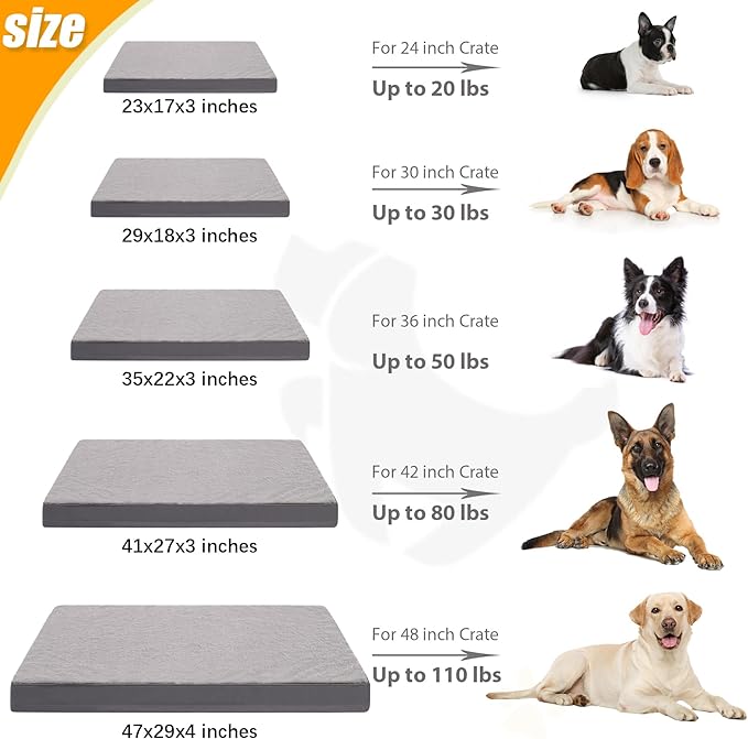 KSIIA Orthopedic Dog Crate Bed for Large Dogs, Waterproof, Washable & Removable Cover, Egg Crate Foam, 41 x 27 Inch, Dark Gray