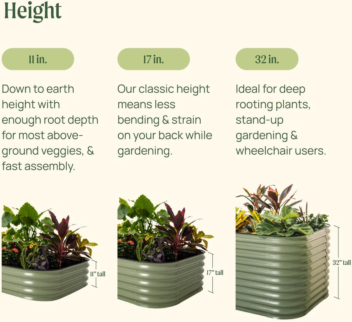 Vego garden Raised Garden Bed Kits, 11" Tall 9 in 1 8ft X 2ft Metal Raised Planter Bed for Vegetables Flowers Ground Planter Box-Pearl White