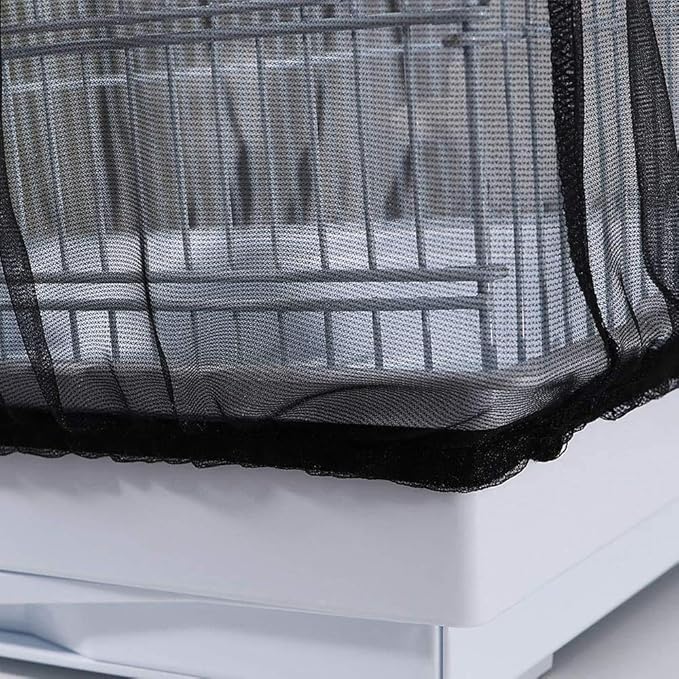 ISMARTEN Bird Cage Seed Catcher (2 Pack), Airy Gauze Bird Cage Cover Seeds Guard Dust-Proof Universal Birdcage Accessories Mesh Net Cover (Black + White, S)