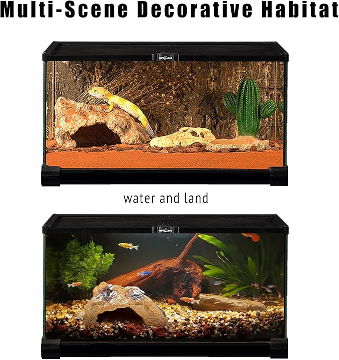 Reptile Hide Cave,Resin Rock for Reptile and Amphibians,Terrarium & Aquarium Habitat Hideout for Bearded Dragons,Lizards,Snakes,Turtles,Geckos,Ball Pythons (Brown, Medium)