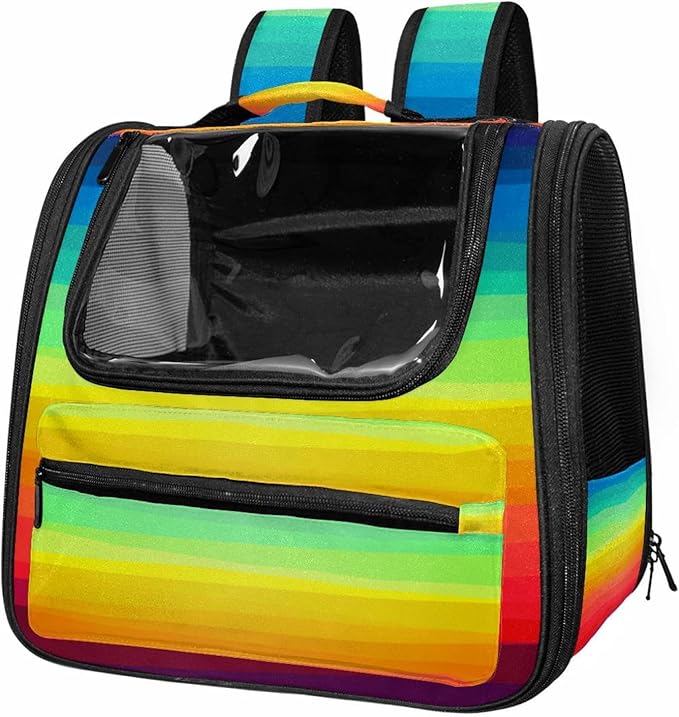 Colorful Rainbow Stripes Traveler Backpack Pet Carriers for Cats and Dogs