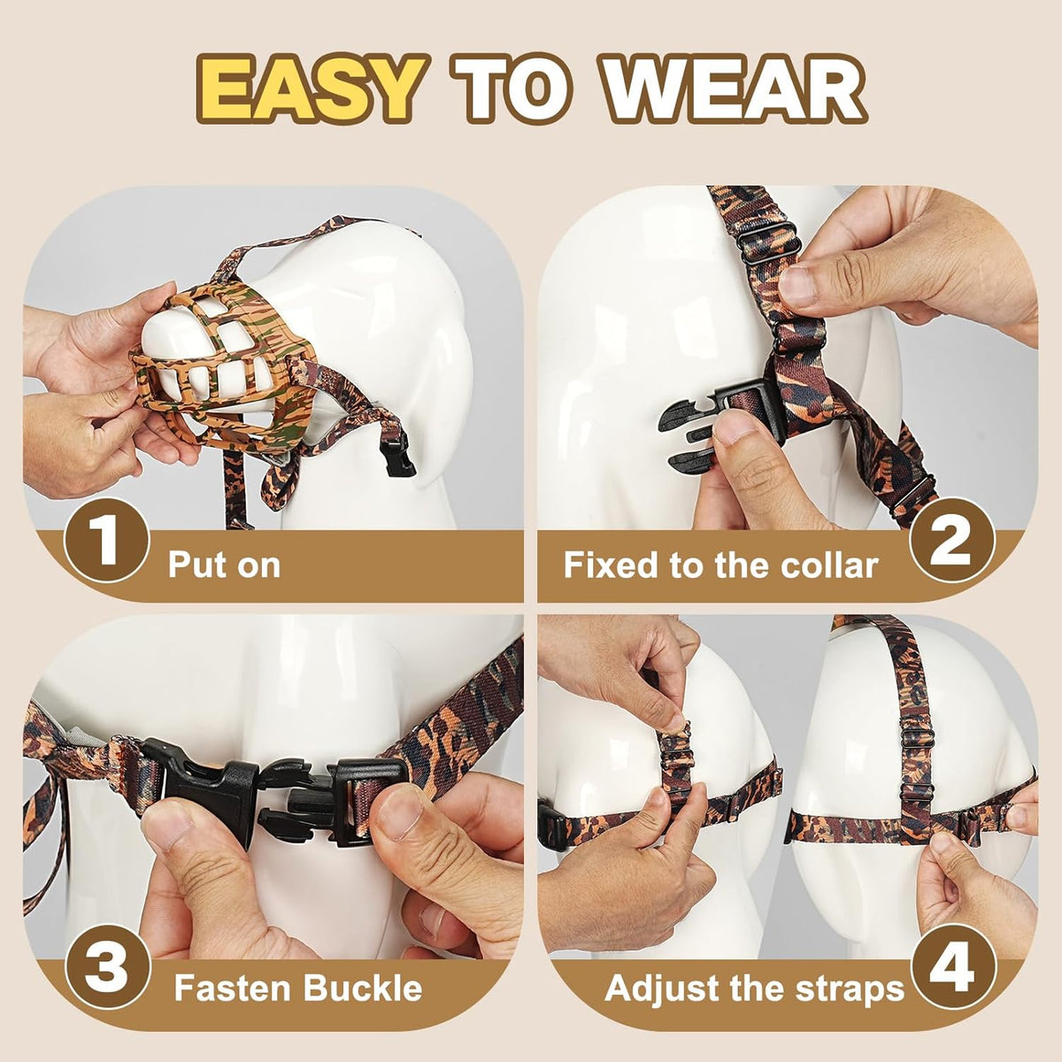 Basket Muzzle to Prevent Biting, Dog Muzzle for Large Medium Small Dogs Allows Panting Drinking Anti Chewing, Perfect for Grooming Trimming Training and Aggressive Reactive Dogs (Brown, Size 4)