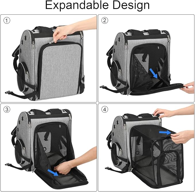 Expandable Pet Carrier Backpack for Cats, Dogs and Small Animals, Portable Pet Travel Carrier, Super Ventilated Design, Airline Approved, Ideal for Traveling/Hiking/Camping