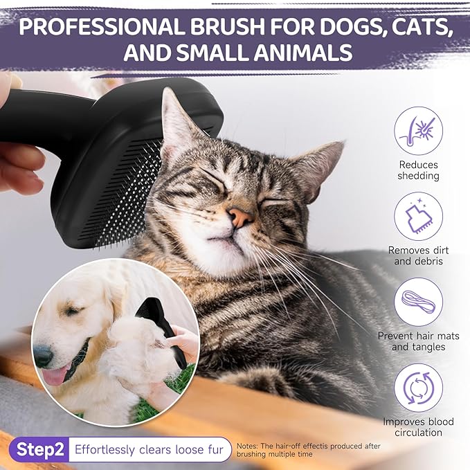 Dog Brush Kit – 3 PCS Grooming Set with Self-Cleaning Brush, Undercoat Rake & Pet Bath Brush. Great for Shedding, Tangles & Dirt Removal – Ideal for Long & Short Haired Dogs & Cats, Black
