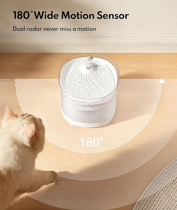 Homerunpet Cordless Cat Water Fountain, 7800mAh Battery, 30-Day Runtime, Easy-Clean Detachable Design, Transparent Tank, Motion Sensor, Black