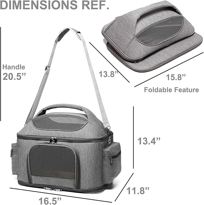 halinfer Large Fat Cat Carrier Fit up to 20 Pounds, Small Puppy Pet Travel Carrier, Car Seat Secure and Collapsible Soft Side Carrier Airline Approved Under Seat