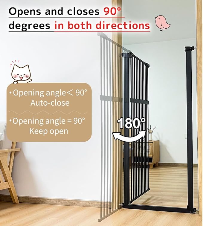 Lumizone Extra Tall Pet Gate 55.12" High Pressure Mounted 34.06"-38.38" Extra Wide (9 Sizes) 1.37" Gap for Cat Dog Stairs Doorway Hallway No Drilling Auto-Close (34.06"-38.38" W, Black)