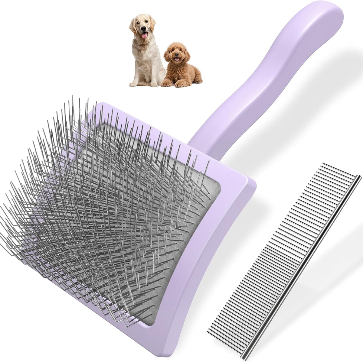 2PCS Slicker Brush for Dogs & Pet Comb,Professional Dog Grooming Brush (Goldendoodles,Poodles,Labradoodles) with Extra Long Pins to Effectively Remove Tangles, Knots and Mats (Light Purple)
