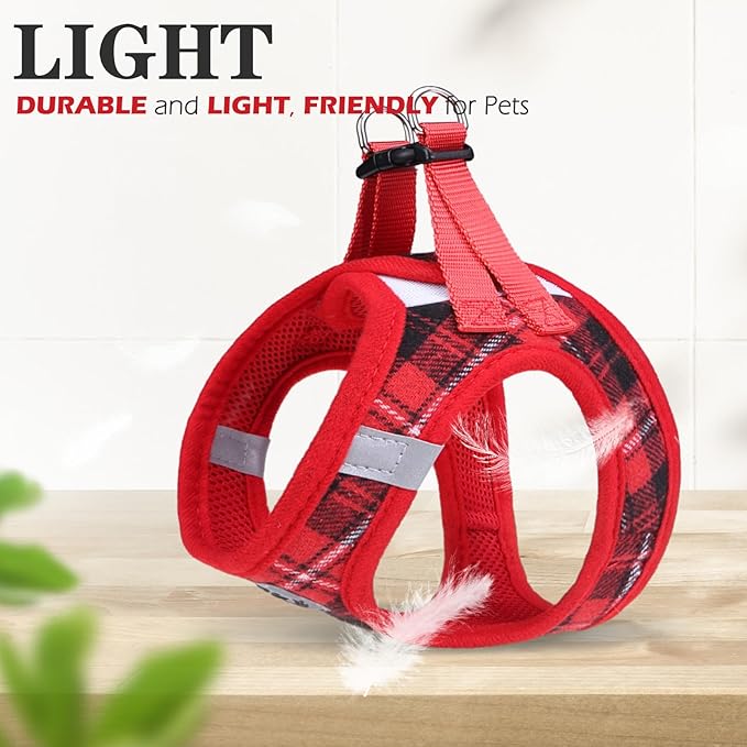 EXPAWLORER Classic Plaid Puppy Harness - Small Dog Harness and Leash Set - Dog Collar and Leash Set with AirTag Holder, Soft Padded Step in Dog Vest Harness No Pull Reflective for Outdoor, Red XXS