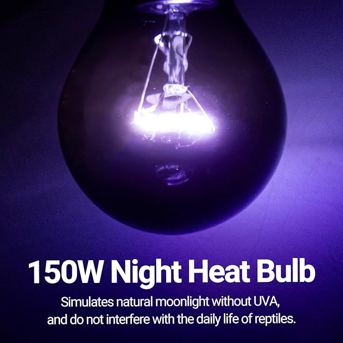 REPTI ZOO 2PCS Reptile Heat Lamp, 150W Night Heat Bulb Moonlight Bulb Purple Infrared Heating Lamp Simulate Natural Moonlight Night Heat Bulb for Reptile Amphibian