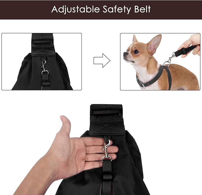 Lukovee Pet Sling, Hand Free Dog Sling Carrier Adjustable Padded Strap Tote Bag Breathable Cotton Shoulder Bag Front Pocket Safety Belt Carrying Small Dog Cat Puppy Machine Washable (Black, M)
