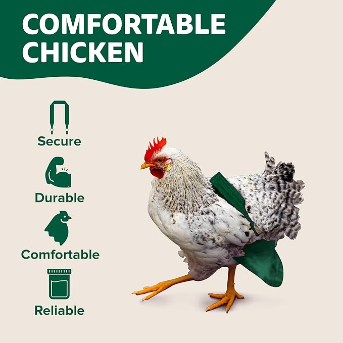 Hen Holster Bikini Diaper, Bird Diaper & Harness for Hens, Roosters, Ducks, Geese - with Removable Vinyl Liner, Adjustable Fit for Outdoor Adventures & Indoor Use - Easy to wear - S/M, Green