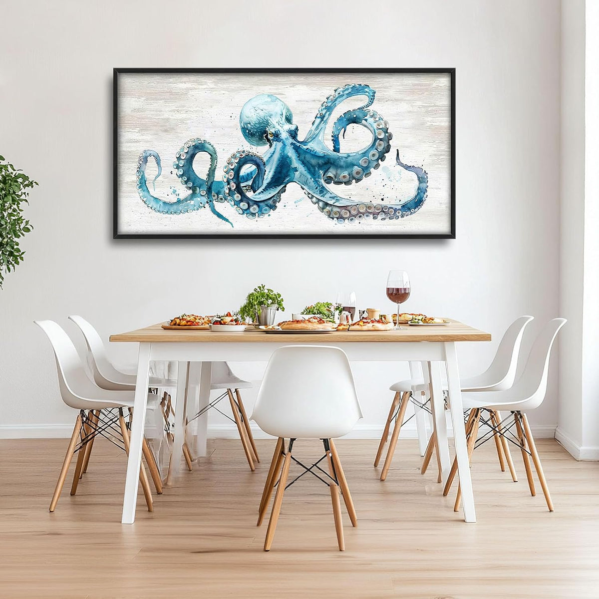 Octopus Large Wall Art Ocean Sea Nautical Pictures Rustic Blue Octopus Animal Wall Decor Canvas Print Painting Artwork for Bathroom Living Room Bedroom 60L" x 30W"