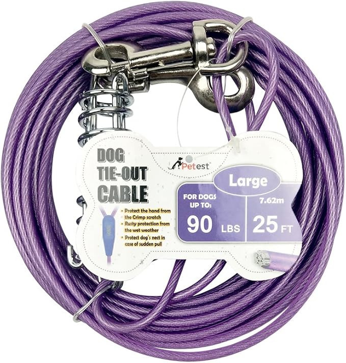 Petest 25ft Tie-Out Cable with Crimp Cover & Buffer Spring for Large Dogs Up to 90 Pounds