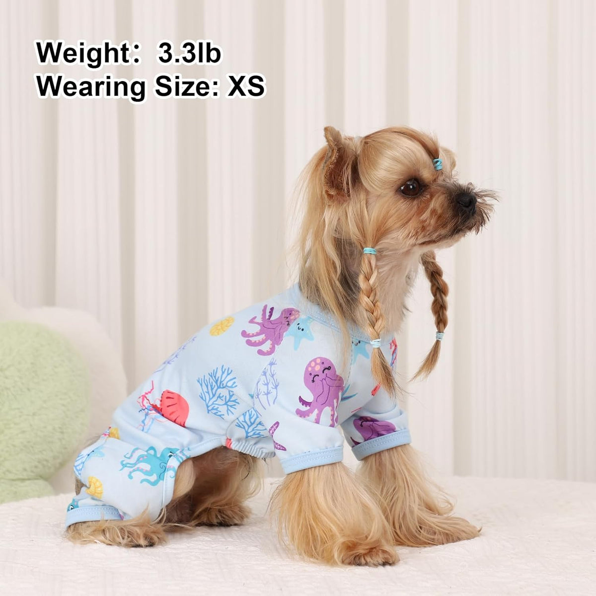 Dog Pajamas Pjs Summer Dog Clothes for Small Dogs Girl - Boy - Small Size Dogs, Soft Stretchy Puppy Clothes Doggie Onesies Cat Cute Clothing Pet Jammies Outfit Appeal, Octopus Blue