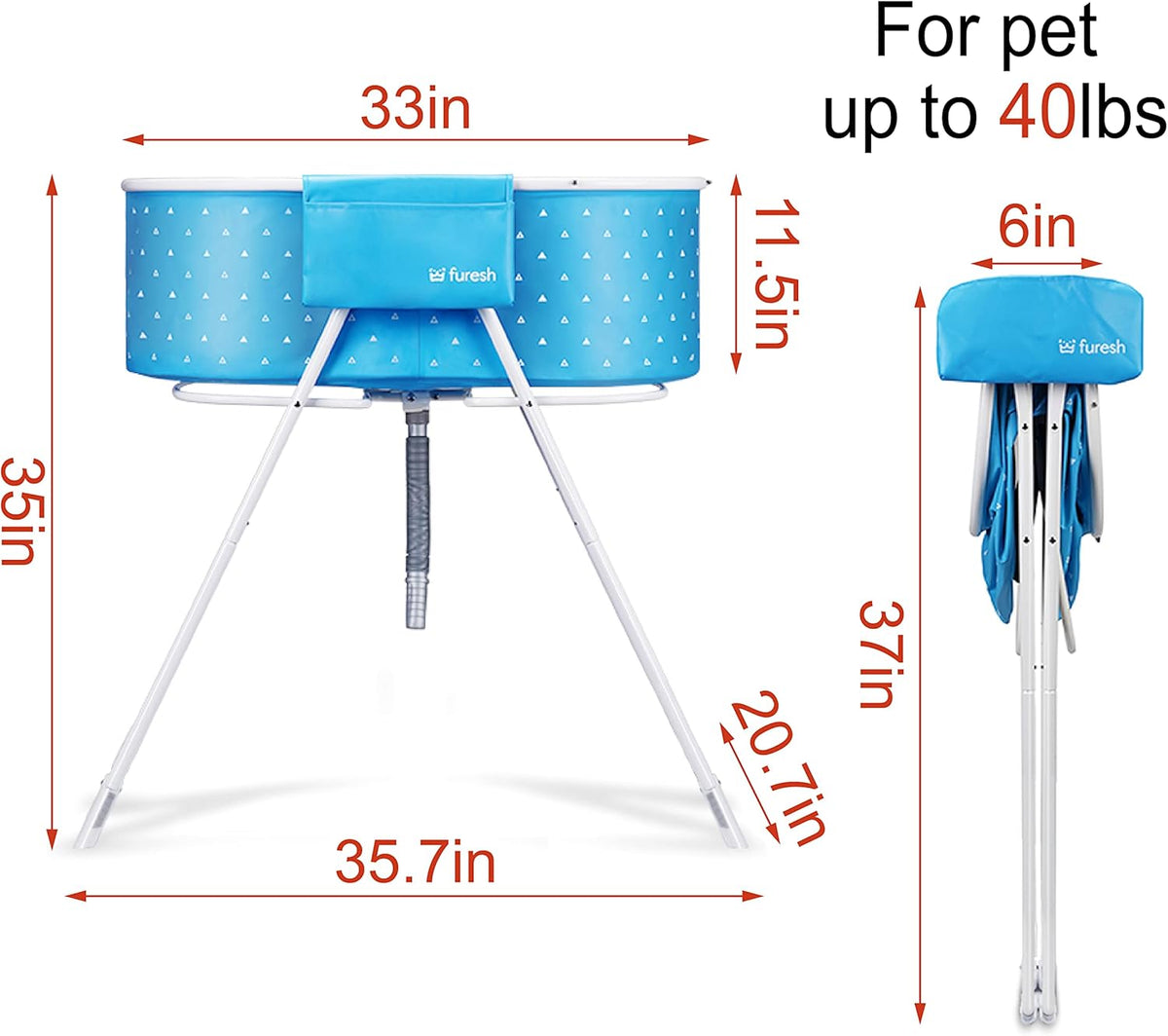 Little Dipper Dog Bath Tub and Wash Station for Bathing Shower and Grooming, Elevated Foldable and Portable, Indoor and Outdoor, for Small and Medium Size Dogs, Cats and Other Pet (Blue)