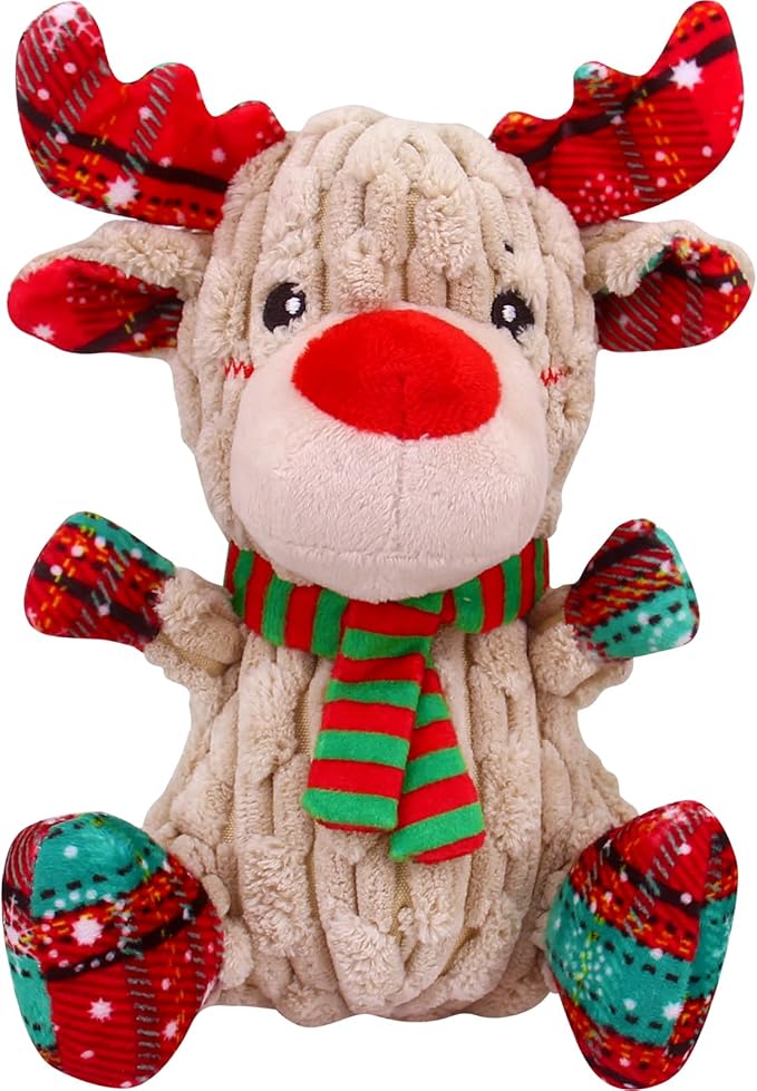 Christmas Dog Toys, Funny Squeaky Reindeer Toy with Crinkle Paper Attract Pets, Interactive Plush Chew Toys, Adorable Christmas Elk Dog Gifts for Small Medium Large Dogs