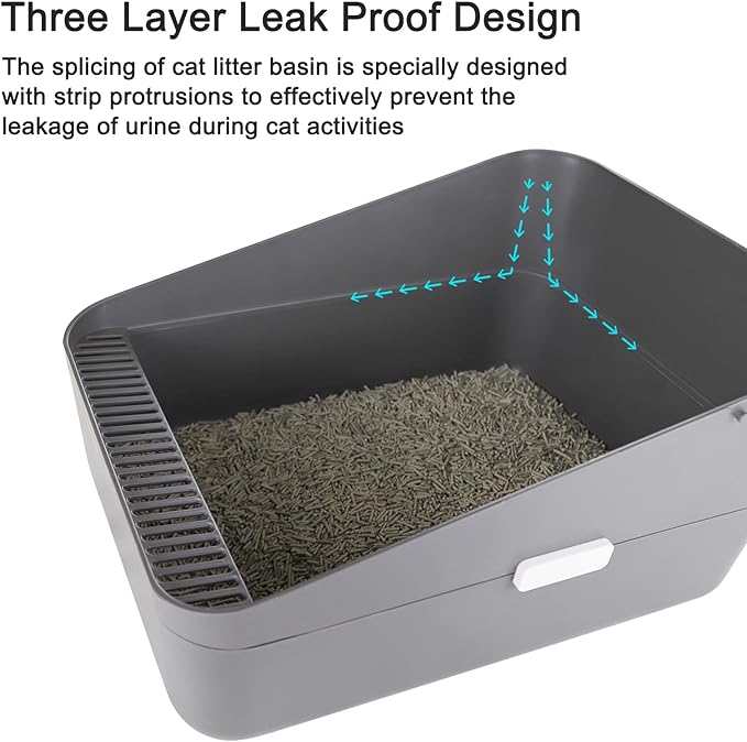 Sfozstra Open Top Litter Box: Grey Medium Removable Liner - Secure and Odor Control - Durable High Side Sifting Litter Box for Small Cats