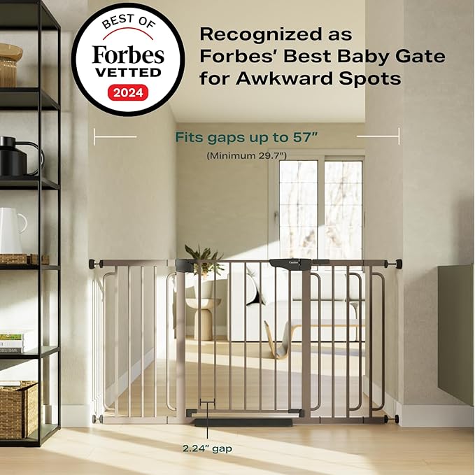 Cumbor 29.7-57" Extra Wide Baby Gate for Stairs, Mom's Choice Awards Winner-Dog Gate for Doorways, Pressure Mounted Walk Through Safety Child Gate for Kids Toddler, Tall Pet Puppy Fence Gate, Brown