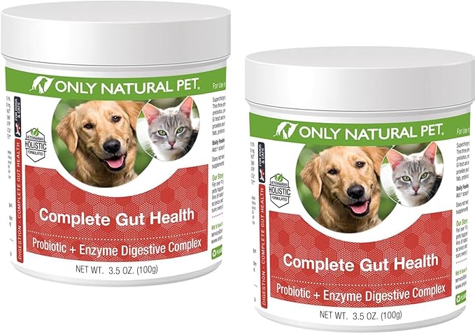 Only Natural Pet Complete Gut Health Complex - Probiotics & Digestive Enzyme Supplement for Dogs & Cats - Promotes Healthy Digestion, Immune System, Nutrient Absorption -3.5oz Powder (Pack of 2)