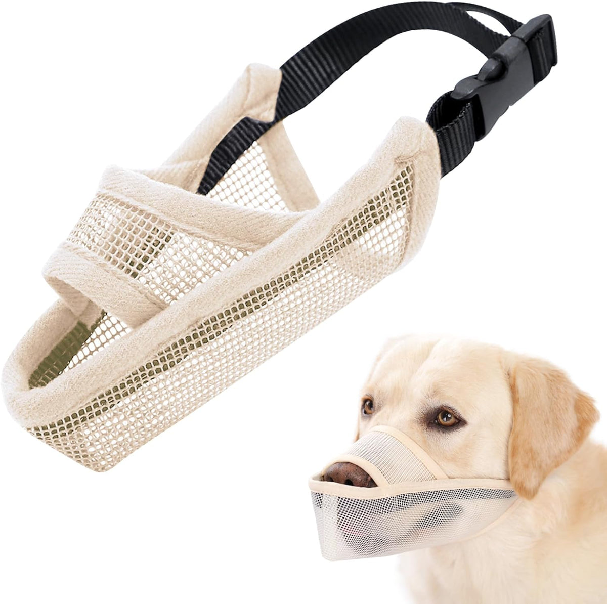Crazy Felix Nylon Dog Muzzle for Small Medium Large Dogs, Air Mesh Breathable and Drinkable Pet Muzzle for Anti-Biting Anti-Barking Licking (XS, Beige)