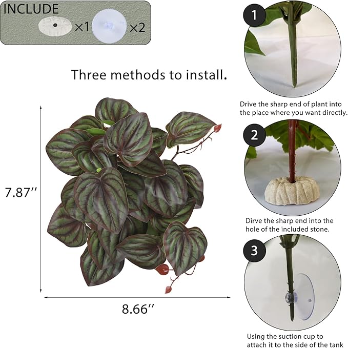IBWell Fake Reptile Plants for Reptile Terrarium Plants, Reptile Plant Décor, Turtle Tank Plants with Suction Cup