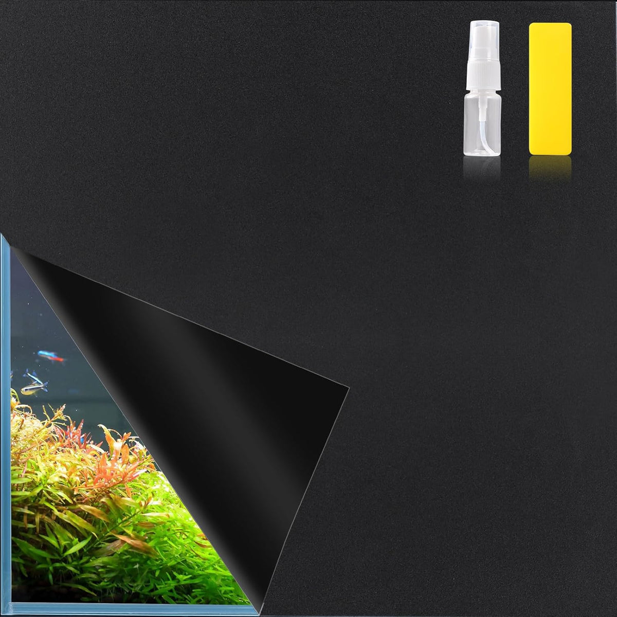 Aquarium Background Paper Decor Fish Tank Backdrop Wallpaper Electrostatic Adhesive, No Glue, Easy to Install, Reusable (19.7”H×59.1" L, Black)