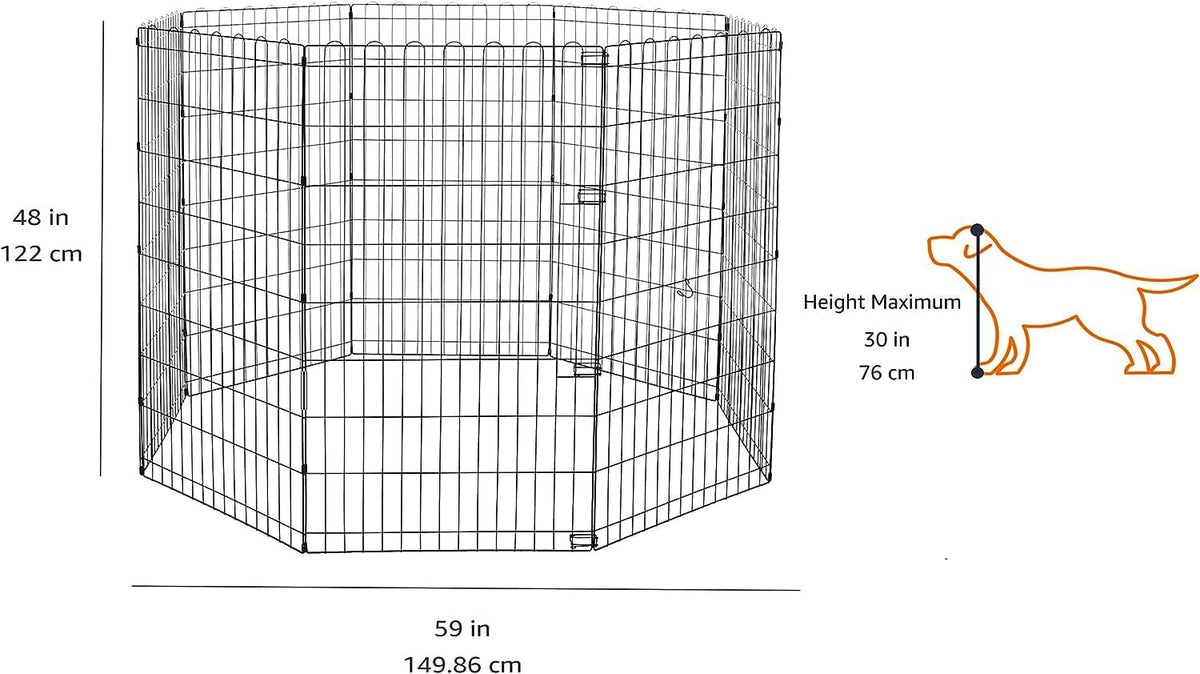 Amazon Basics Foldable Octagonal Metal Exercise Dog Playpen - Indoor/Outdoor, No Door, Extra Large (8 Panels, 24 x 48), Easy to assemble, store, and customize, 48" - X-Large, Black