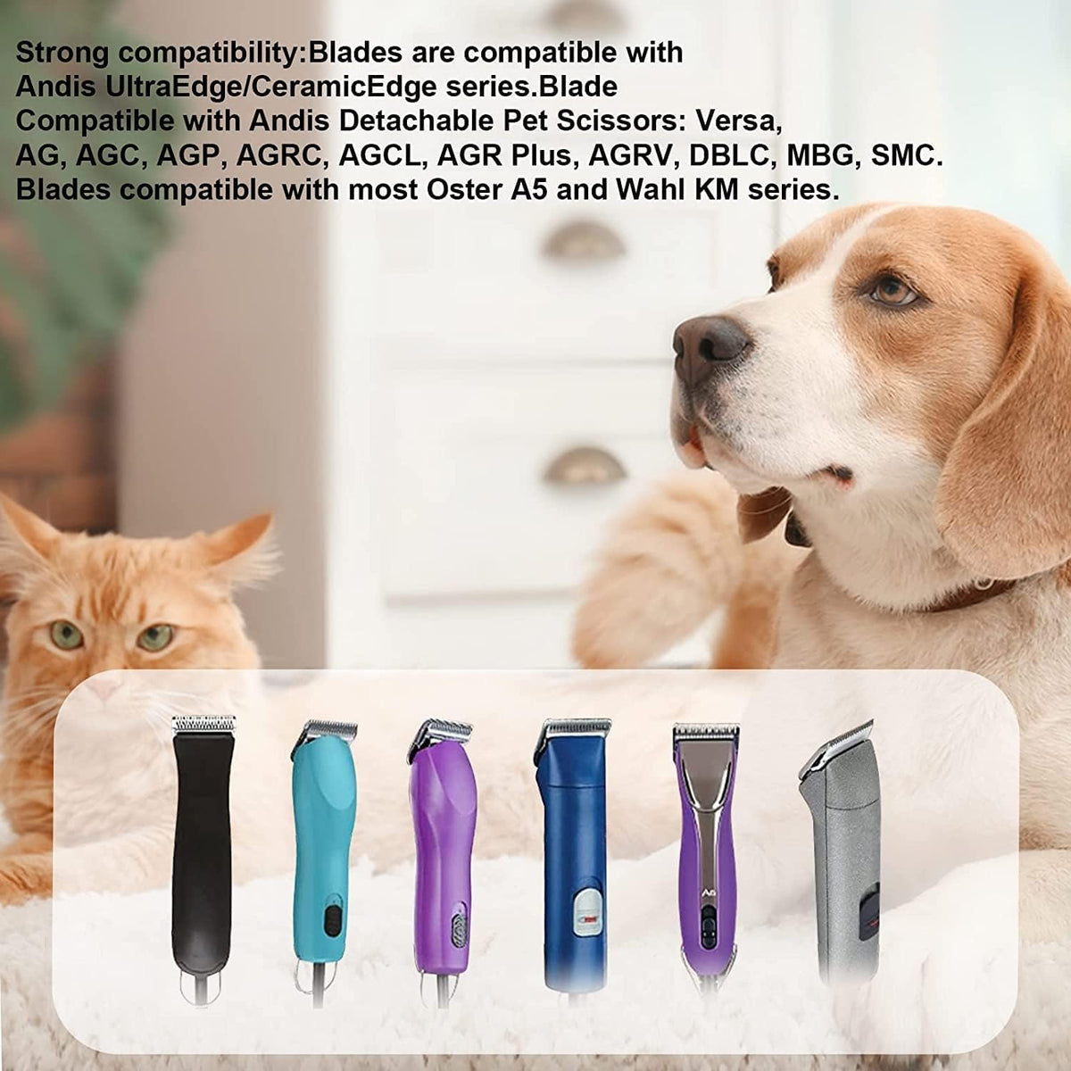 7pcs Dog Grooming Blades Compatible with Andis/Wahl/Oster Dog Clippers,Detachable Ceramic Blade & Stainless Steel Blade,Size:#3FC+4FC+5FC+7FC+10+30+40