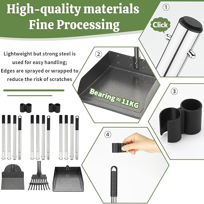 T2Y Pooper Scooper, Extra Long Handle Dog Pooper Scooper, Adjustable Stainless Steel Rake & Spade & Extra Large Tray, Durable Poop Scoopers for Yard, Lawn, Snowfield, Suitable for Multi-Dog Family