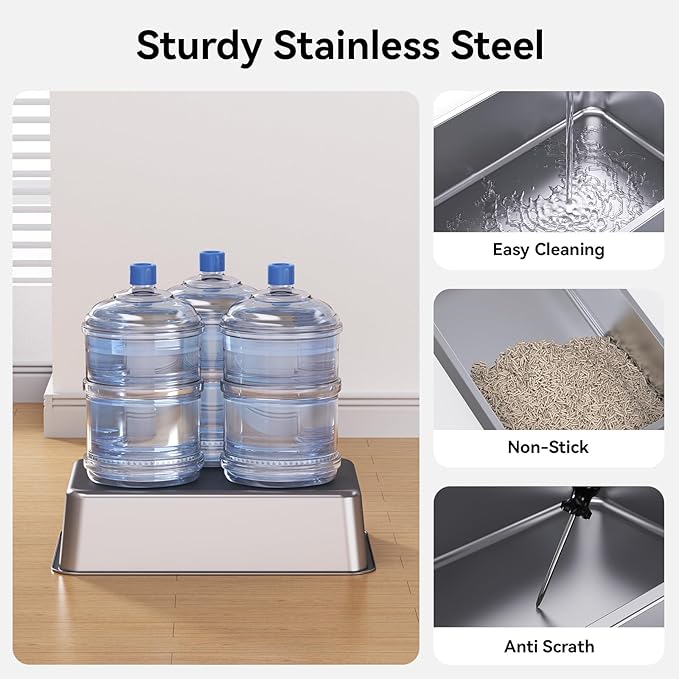 XL Stainless Steel Cat Litter Box with Easy-Open Lid, AOTRUTII Enclosed Metal Litter Box for Big Cats, Front Entry & Top Exit, High Sided, Anti-Leak, Non-Stick, Easy to Clean, Includes Scoop