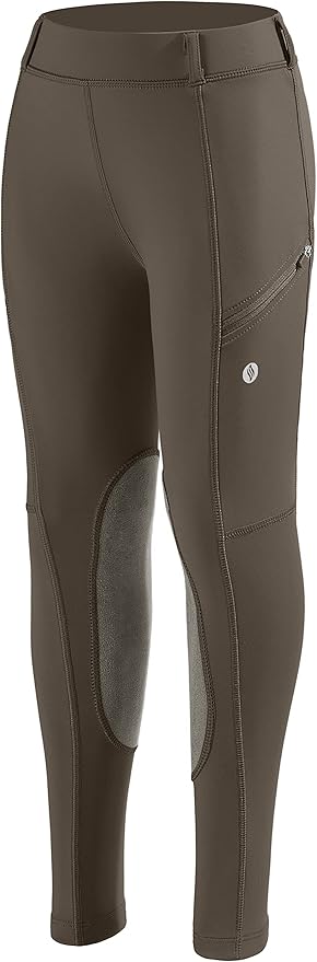 SANTINY Girls Horse Riding Pants with Zipper Pockets Kids Stretchy Equestrian Breeches Knee-Patch Youth Schooling Tights