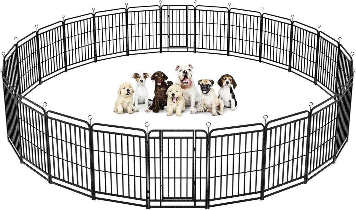 Dog Playpen Outdoor 24 Panels Heavy Duty Dog Fence 40" Height with Thick Pipe Anti-Rust with Doors Portable for RV Camping Yard, Total 54FT, 227 Sq.ft, Snowy Black