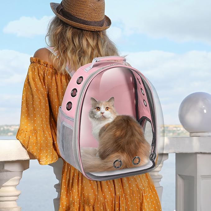 Cat Carrier Backpack, Pet Carrier Backpack Front Pack for Small Medium Cat Puppy Dog Carrier Backpack Bag Space Capsule, Airline-Approved Pet Carrier for Travel Hiking Walking Camping (Pink)