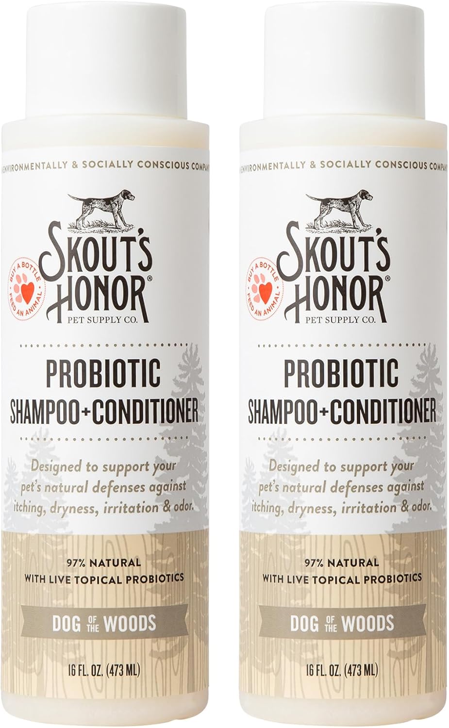 Skout's Honor Probiotic Pet Shampoo & Conditioner with Avocado Oil & Omega-3s, 97% Natural, Paraben & Sulfate-Free, Cruelty-Free, 16oz, Dog of The Woods, 2-Pack