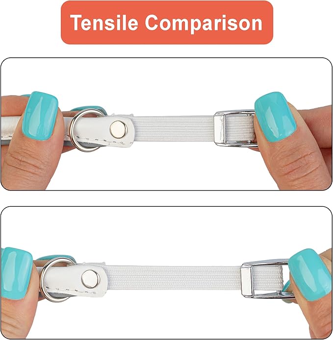 OOPSDOGGY Rolled Leather Cat Collar with Bell, Reflective Kitten Collars with Buckle Include Safety Elastic Strap - Adjustable Small Pet Collars for Boy Girl Cats (White)