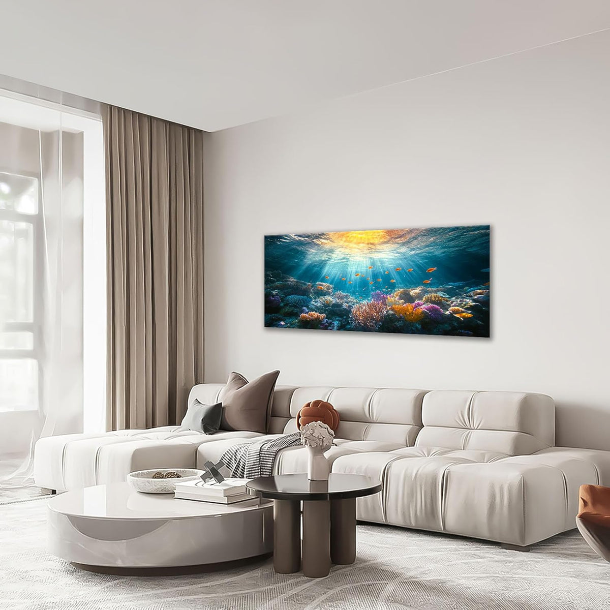 Quorin Ocean Large Wall Art Undersea Coral Reef Fish Pictures Sea Nautical Wall Decor Canvas Print Painting Artwork for Bathroom Living Room Bedroom 30"x60"