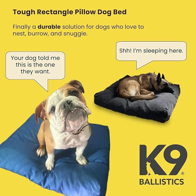 K9 Ballistics Tough Rectangle Pillow Dog Bed - Removable Cover, Washable, Durable & Water Resistant Dog Bed - Medium, Titanium Premium Finish