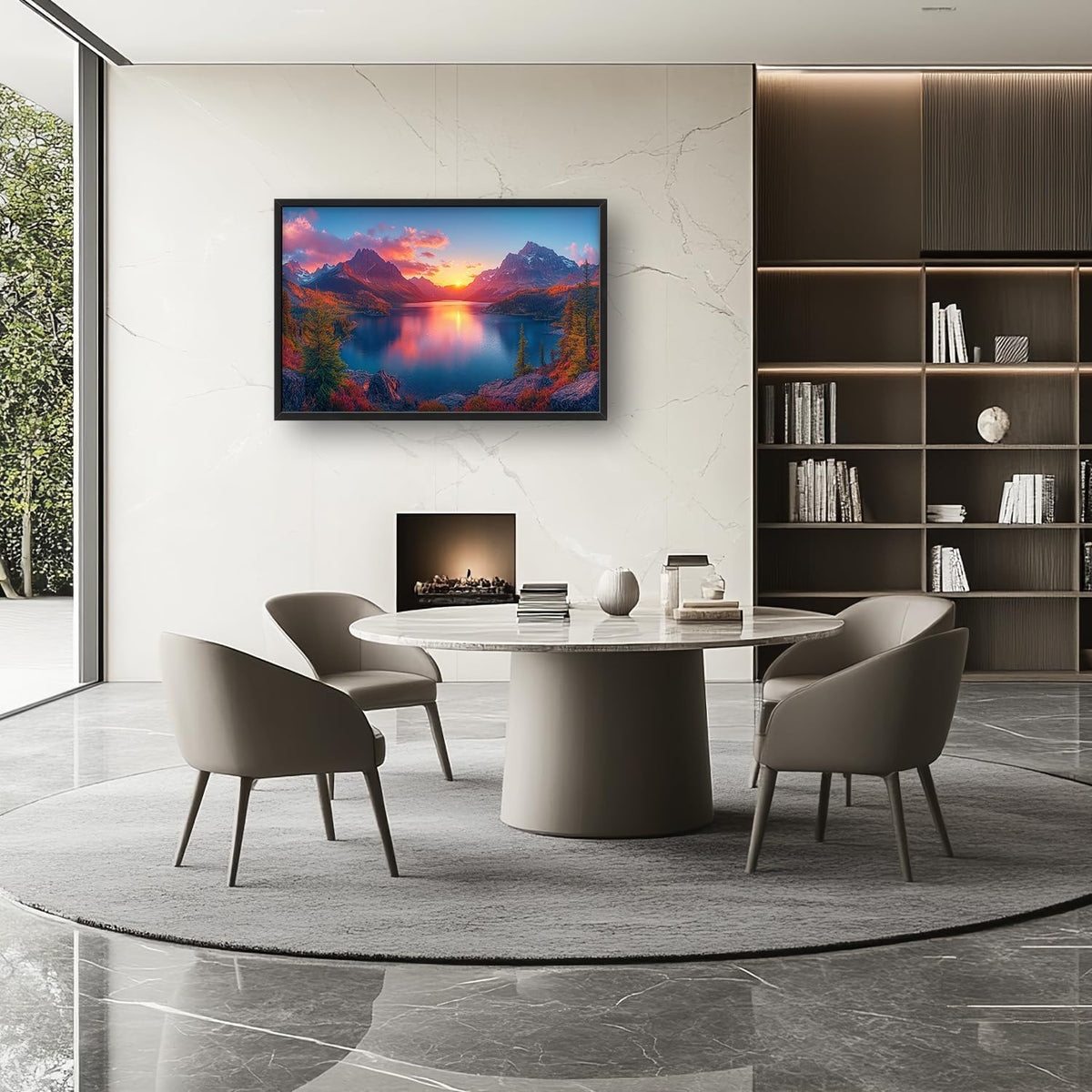 Large Lake Mountain Landscape Wall Art for Living Room, Nature Sunrise Canvas Oversized Wall Decor, River Forest Scenery Framed Pictures Painting Print Artwork for Bedroom Office 36"L x 24"W