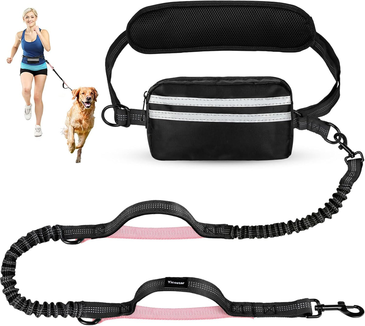 Hands Free Dog Leash, Waist Leash for Dog Walking, Hiking and Running,Adjustable Belt with Double Handle, Dog Leash for Large Dogs and Medium Dogs, Dog Walking Accessories,Tangle Free,No Pull