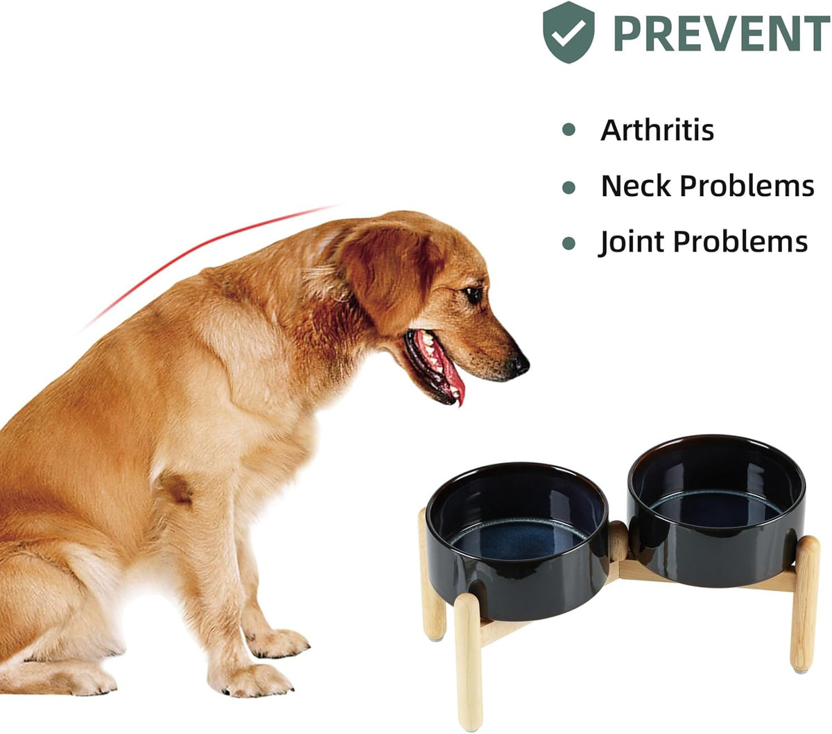 Ceramic 7.3inch Raised Double Bowls Set with Wooden Stand, Food & Water Bowls for Medium Breed Dogs, Weighted Dog Dishes, Pet Feeder(Starry Sky)