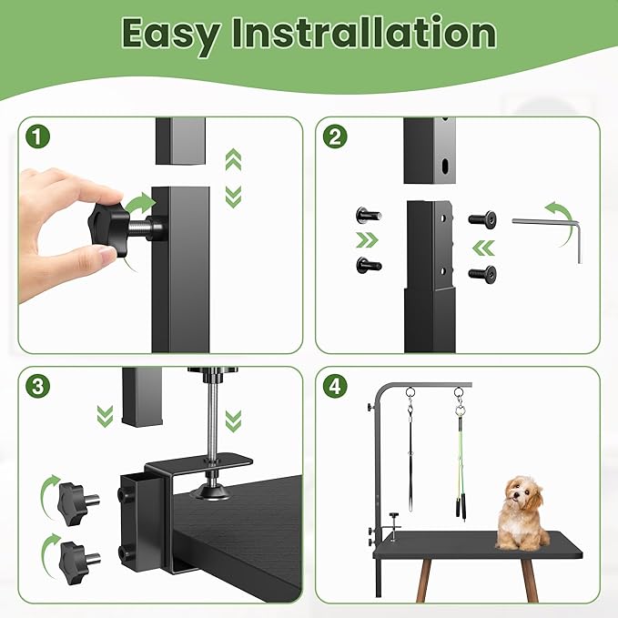 Adjustable Dog Grooming Arm with Clamps: 42" Height-Adjustable Pet Grooming Stand with Hammock and No-Sit Haunch Holders, Ideal for Home Grooming, Trimming, and Nail Clipping (Table Not Included)