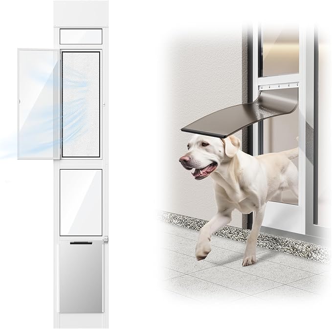 Dog Door for Sliding Glass Door, Adjustable Height 75 3/5" to 80" Sliding Door Pet Door Insert with Screen Design, Suitable for Large Dogs Up to 75 lbs, New
