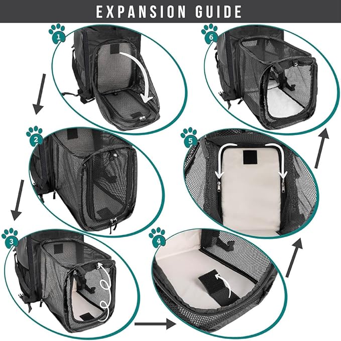 PetAmi Dog Cat Backpack Carrier, Expandable Pet Carrier Backpack for Travel Hiking, Small Medium Dog Puppy Large Cat Carrying Backpack, Airline Approved Ventilated Soft Back Support, 18 lbs, Black
