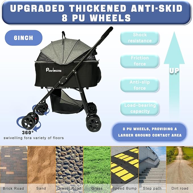 4 Wheels Pet Stroller 4 in 1 Pet Stroller with Detachable Carrier for Small & Medium Dogs Cats up to 55 lbs Easy-Folding Travel Dog Wagon with Car Seat Breathable Mesh,Khaki