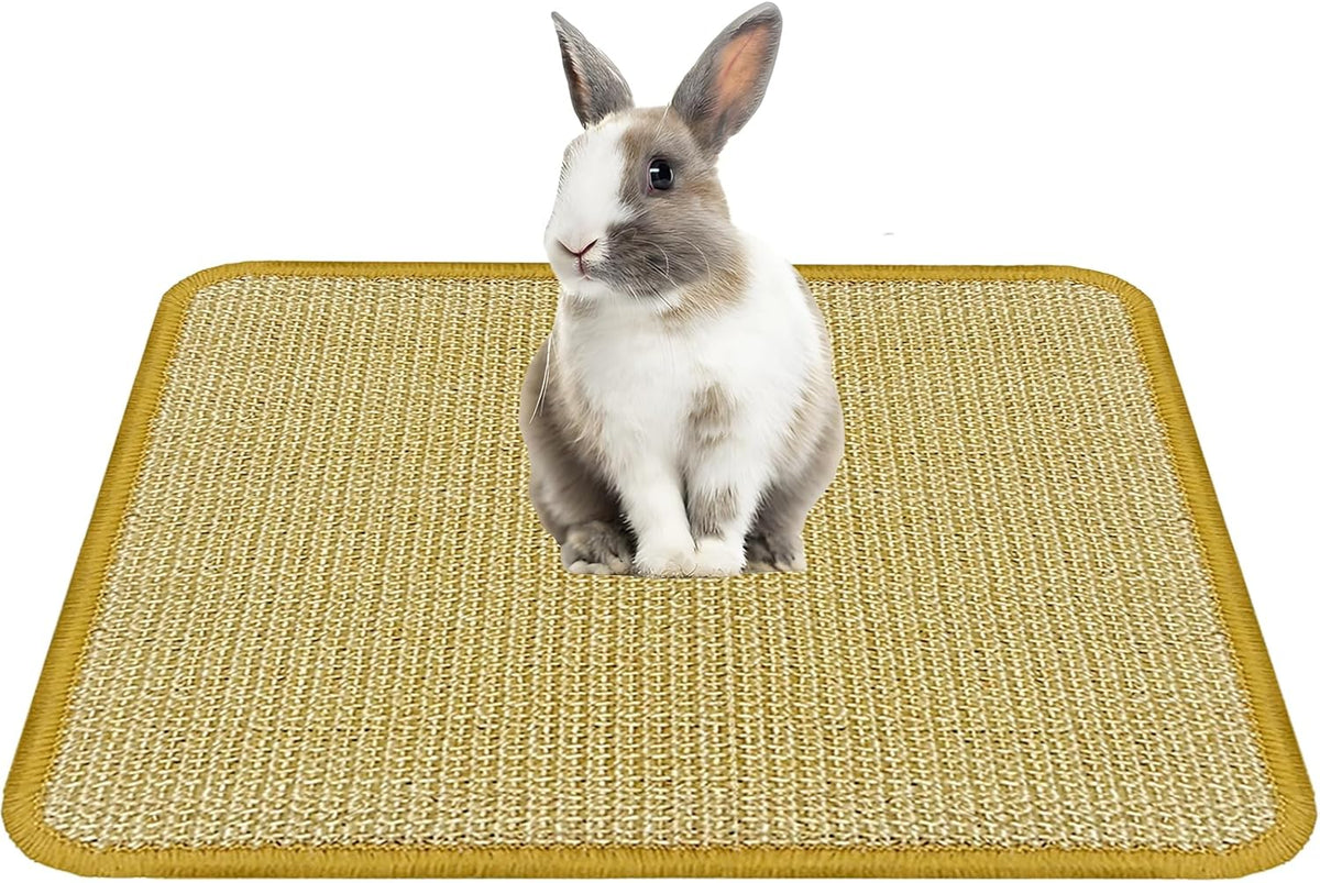 DYAUS Bunny Scratch Pad, Natural Sisal Rabbit Scratching Mat for Claws and Teeth Care, Indoor Bunny Chew Toys Bunny Bed for Biting Sleeping Nesting (1PC, 16x12in)