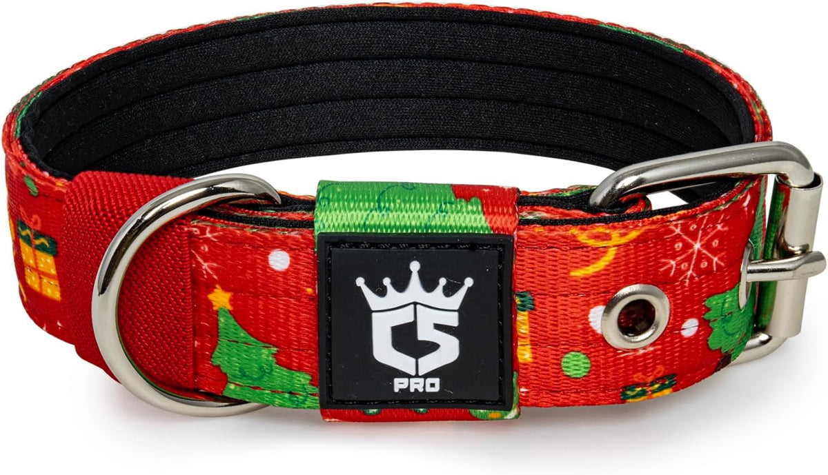 TSPRO Tactical Dog Collar 1.25 Inch Wide Thick Dog Collars with Heavy Duty Metal Buckle, Durable, Strong, Adjustable for Small Dogs (Christmas Red S)
